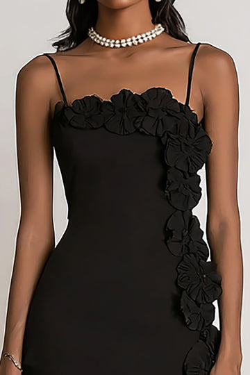 Black Spaghetti Straps Bodycon Cocktail Dress With Appliques